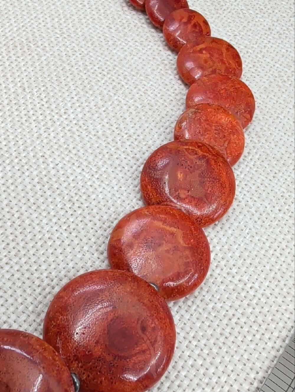 Vintage Sponge Coral 925 Sterling Silver Graduated Disc Adjustable Necklace - Picture 16 of 16